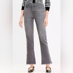 Loft ~ The Kick Crop flare denim jeans Women’s size 27/4 gray stretch raw hems